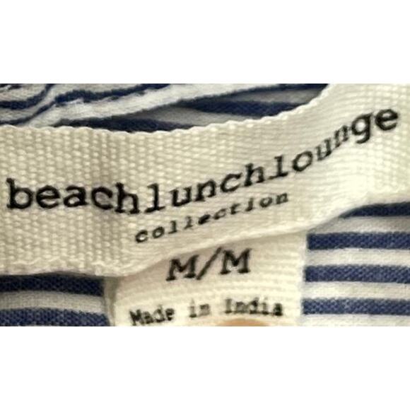 Beach Lunch Lounge Women M Button Up Shirt Floral Striped Long Sleeve Blue - Picture 4 of 6